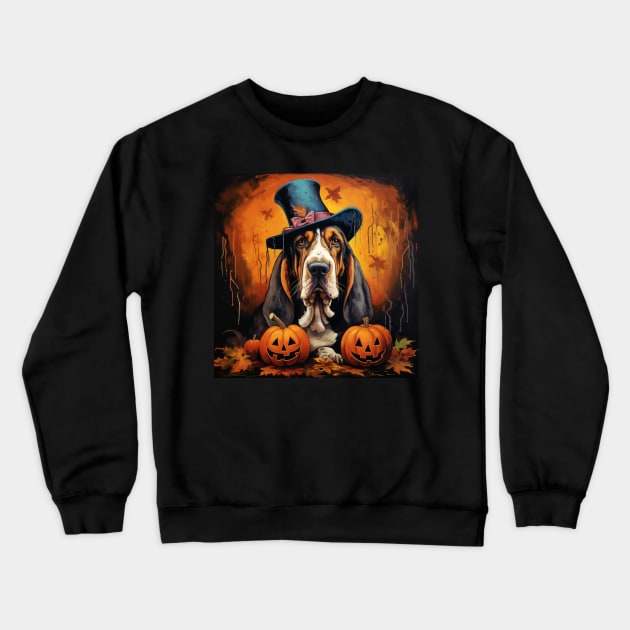 Basset hound Halloween Crewneck Sweatshirt by NatashaCuteShop